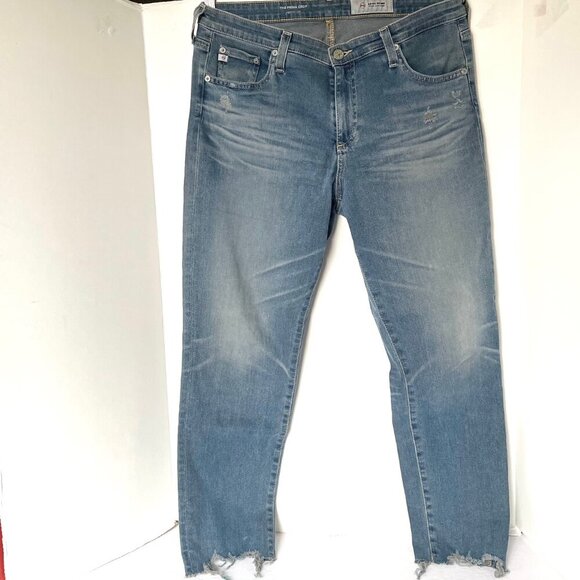 AG Prima Mid Rise Cigarette Crop Jean Womens 31 Blue Distressed Raw Hem Stretch - Picture 4 of 10
